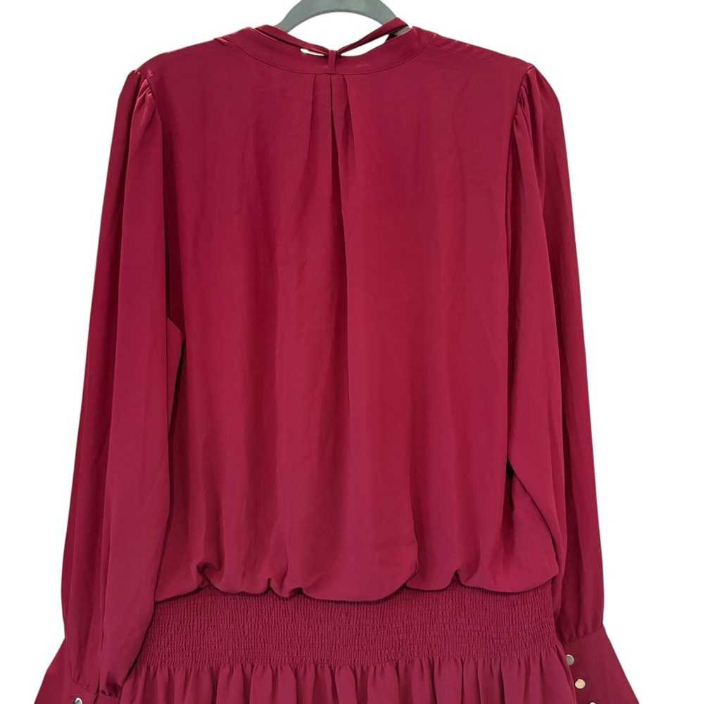 NWT, White House Black Market Tie Neck Blouson Dress in Red Plum, Sz XL - Picture 7 of 16